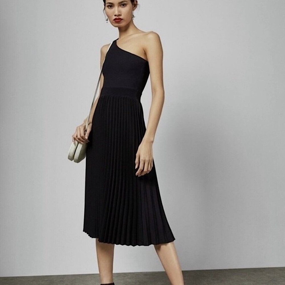 Ted Baker Miriom‎ One-Shoulder Pleated Knit Midi Dress Black 4 / US 10
